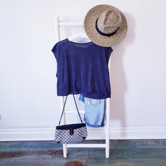 All saints cropped tee shirt size small navy - Picture 2 of 2